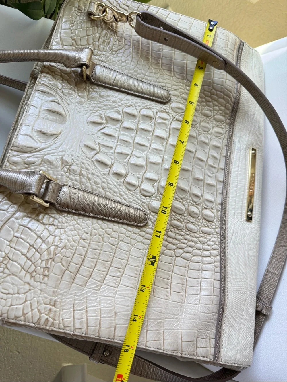 Brahmin Ivory Cream Croc Embossed Leather Large Tote Satchel Shoulder Bag